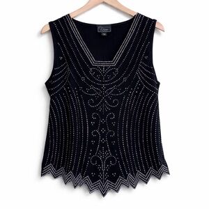 Collection Dress Barn | Beaded Sequin Black Sleeveless Pointed Scalloped Top XLP